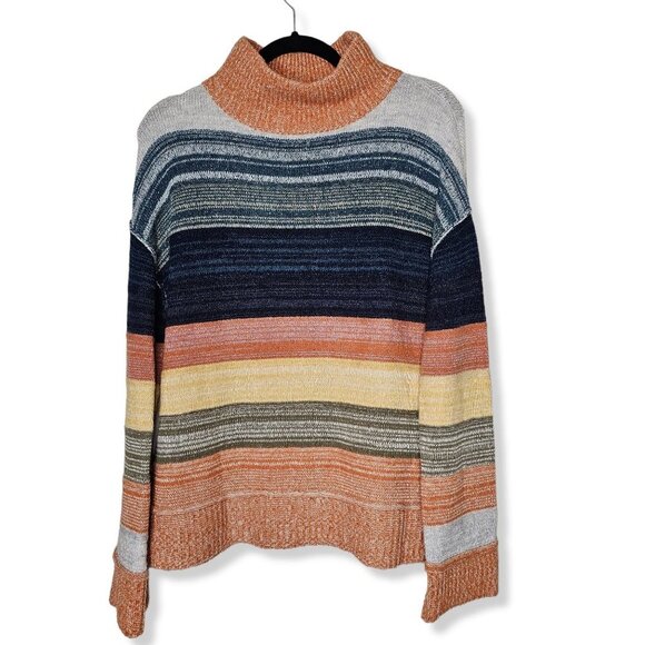 Caslon Size Medium Striped Turtleneck Knit Sweater Orange Blue Wool Alpaca Blend - Picture 1 of 6